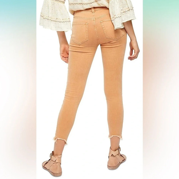 Free People Womens Wild Child Frayed Skinny Jeans Camel Size 24 - Picture 3 of 16